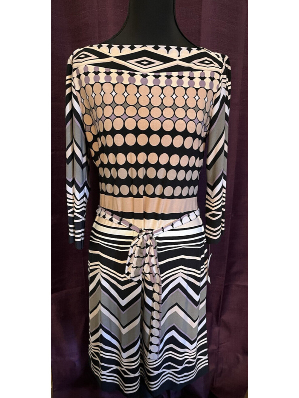 DRESSBARN Size 6 Multicolor Geometric Stretch Knit Sheath Dress Office Casual